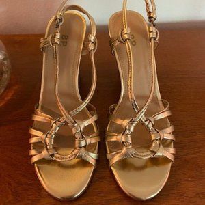 NEW $90 BP. by Nordstrom Gold Leather Helina Wedge